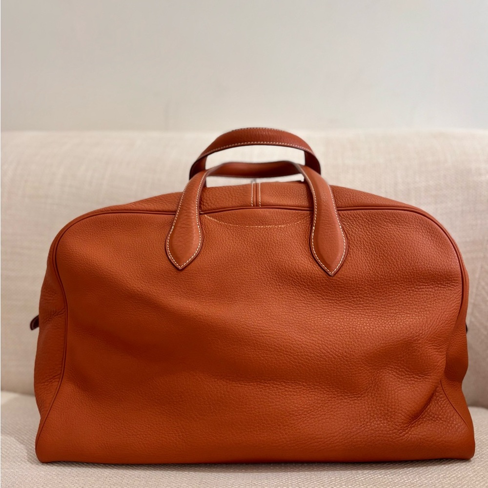 Authentic HERMES Victoria 43 clemence gold brown leather duffle bag unisex - Picture 2 of 16